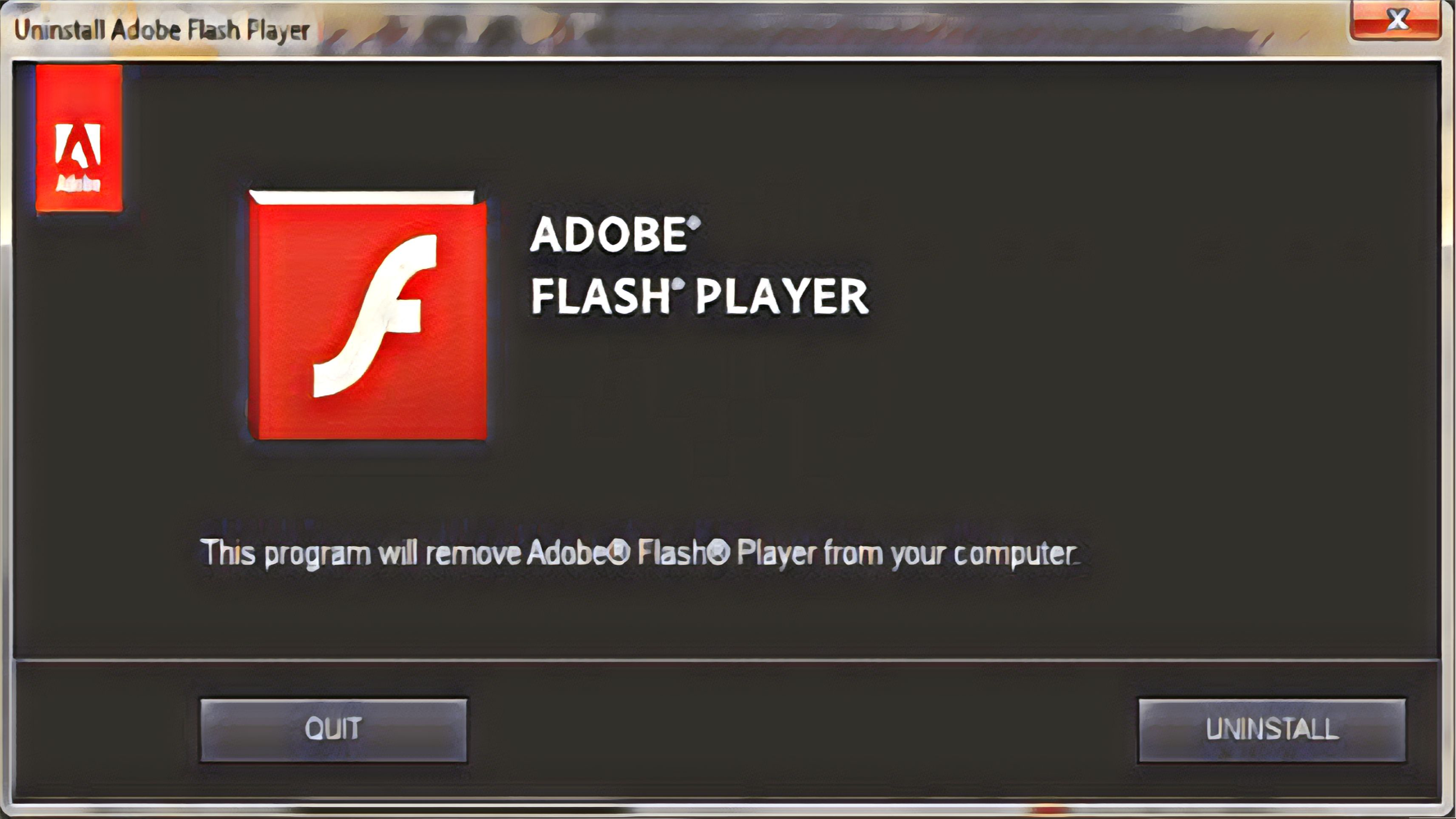 adobe uninstall flash player message